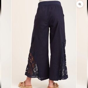 XCVI Ismay Crochet Trim Linen Wide Leg Pants in Black XL